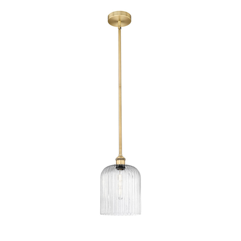 Innovations Bridal Veil 5in 1-Light Mini Pendant | Art Nouveau Brushed Brass Steel and Seedy Ribbed Glass | Kitchen Island & | Model 616-1S-BB-G559-8SDY