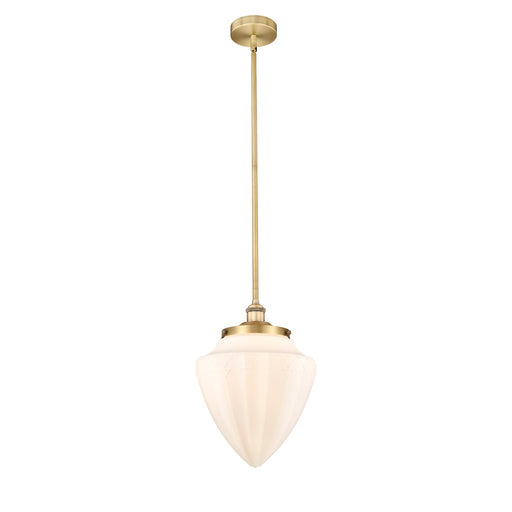 Innovations Bridgeton 12in 1-Light Mini Pendant | Traditional Brushed Brass and Matte White Frosted Glass | Kitchen Island & | Model 616-1S-BB-G661-12