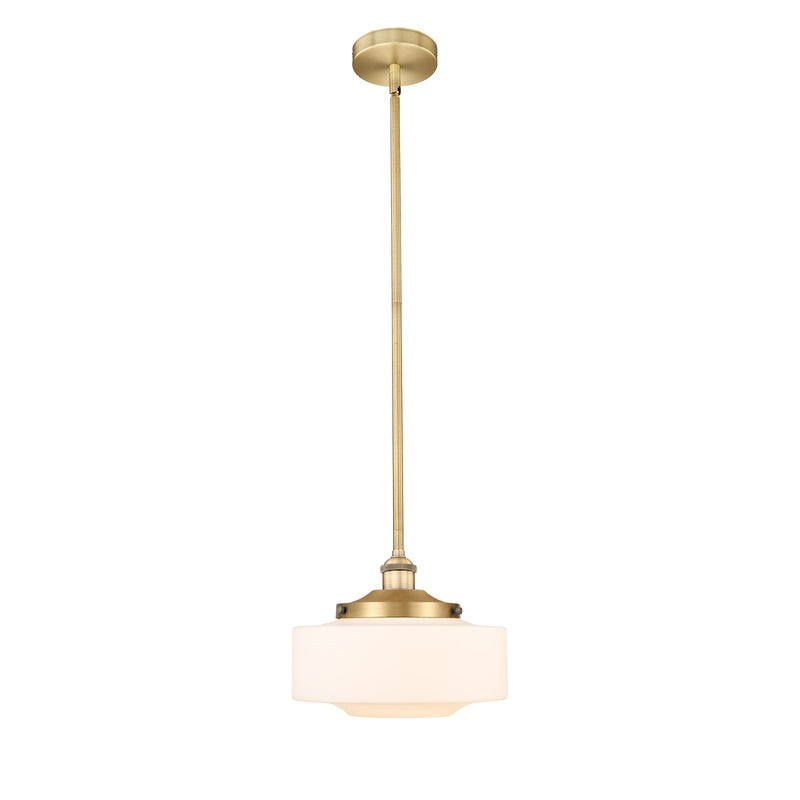 Innovations Bridgeton 12in 1-Light Mini Pendant | Traditional Brushed Brass and Matte White Frosted Glass | Kitchen Island & | Model 616-1S-BB-G691-12