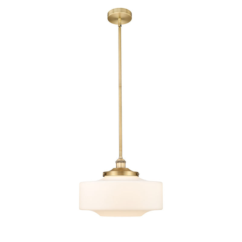Innovations Bridgeton 12in 1-Light Mini Pendant | Traditional Brushed Brass and Matte White Frosted Glass | Kitchen Island & | Model 616-1S-BB-G691-16