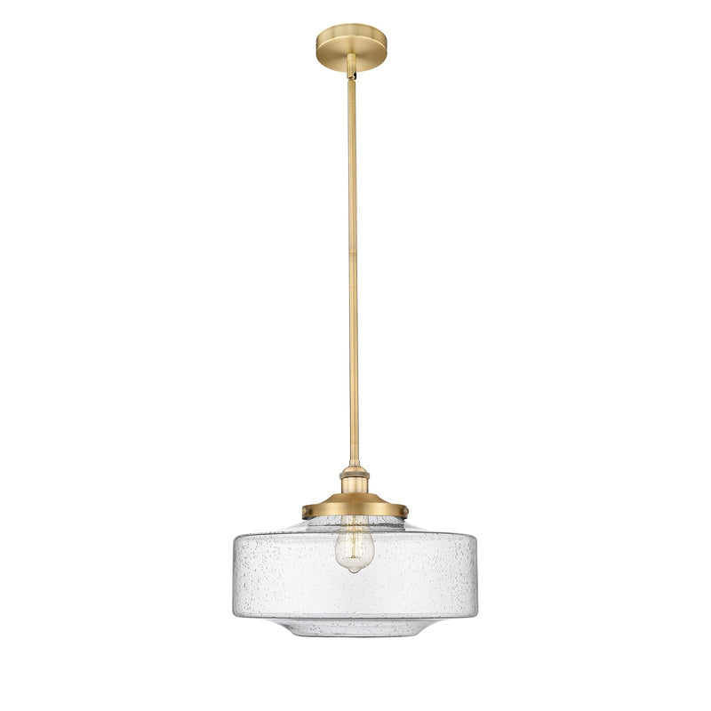 Innovations Bridgeton 16in 1-Light Mini Pendant | Traditional Brushed Brass Steel and Seedy Glass | Kitchen Island & Dining Room | Model 616-1S-BB-G694-16