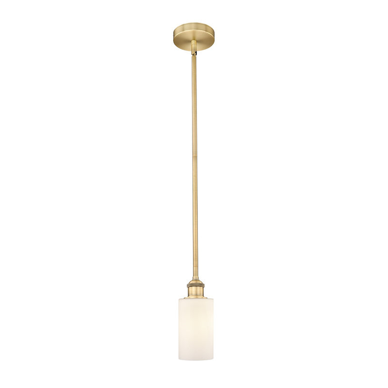 Innovations Lighting Clymer 3.88in 1-Light Mini Pendant | Art Nouveau Brushed Brass and Matte White Glass | Kitchen Island & | Model 616-1S-BB-G801-LED