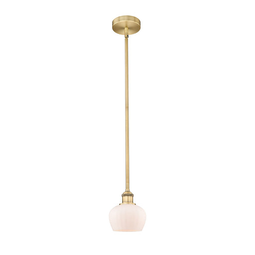 Innovations Fenton 7in 1-Light Mini Pendant | Industrial Brushed Brass and Matte White Ribbed Glass | Kitchen Island & Dining Room | Model 616-1S-BB-G91