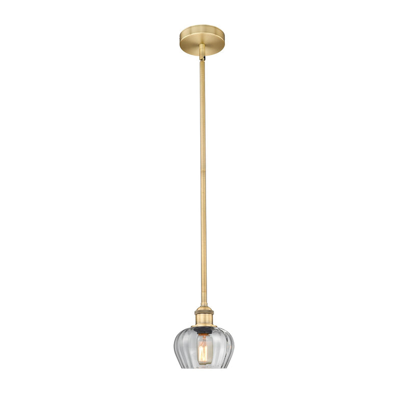 Innovations Fenton 1-Light 6.5in Mini Pendant | Industrial Brushed Brass and Clear Ribbed Glass | Kitchen Island & Breakfast Nook | Model 616-1S-BB-G92