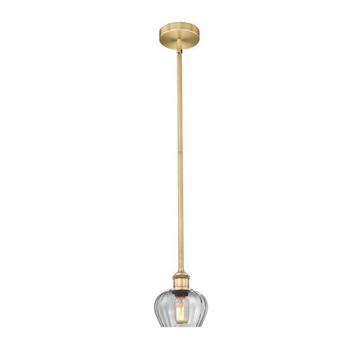 Innovations Fenton 6.5in 1-Light Mini Pendant | Art Nouveau Brushed Brass and Clear Ribbed Glass | Kitchen Island & Dining Room | Model 616-1S-BB-G92-LED