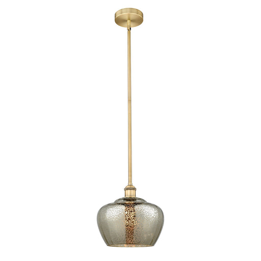 Innovations Fenton 11in 1-Light Mini Pendant | Industrial Brushed Brass Steel and Mercury Ribbed Glass | Kitchen Island & Dining | Model 616-1S-BB-G96-L