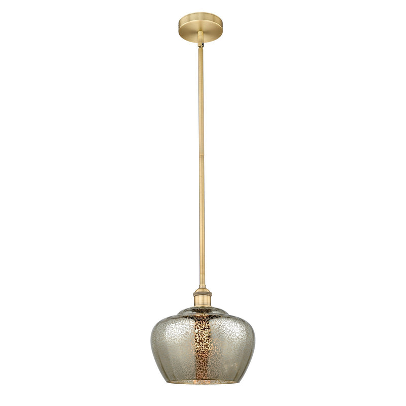 Innovations Fenton 11in 1-Light Mini Pendant | Industrial Brushed Brass Steel and Mercury Ribbed Glass | Kitchen Island & | Model 616-1S-BB-G96-L-LED