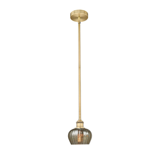 Innovations Fenton 1-Light 7in Mini Pendant | Industrial Brushed Brass Steel and Mercury Ribbed Glass | Kitchen Island & Dining | Model 616-1S-BB-G96-LED