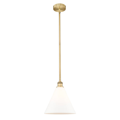 Innovations Berkshire Glass 12in 1-Light Mini Pendant | Industrial Brushed Brass Steel and Matte White Glass | Kitchen Island & | Model 616-1S-BB-GBC-121