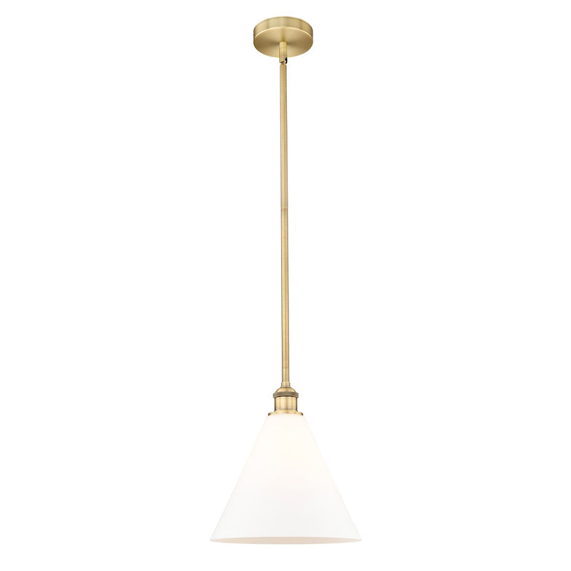 Innovations Berkshire 12in 1-Light Mini Pendant | Industrial Brushed Brass Steel and Matte White Glass | Kitchen Island & | Model 616-1S-BB-GBC-121-LED