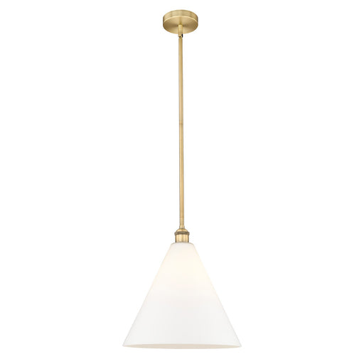 Innovations Berkshire Glass 16in 1-Light Pendant | Industrial Brushed Brass Steel and Matte White Glass | Kitchen Island & | Model 616-1S-BB-GBC-161-LED
