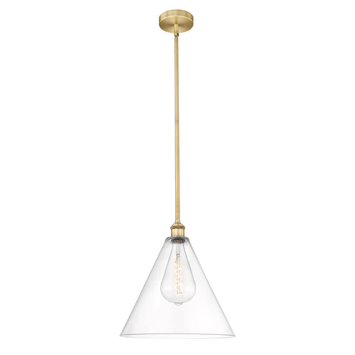 Innovations Berkshire Glass 16in 1-Light Pendant | Industrial Brushed Brass Steel and Clear Glass | Kitchen Island & Dining | Model 616-1S-BB-GBC-162-LED