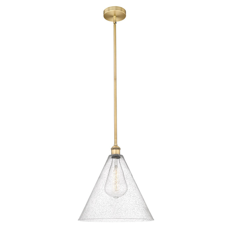 Innovations Berkshire Glass 16in 1-Light Pendant | Industrial Brushed Brass Steel and Seedy Glass | Kitchen Island & Dining | Model 616-1S-BB-GBC-164-LED