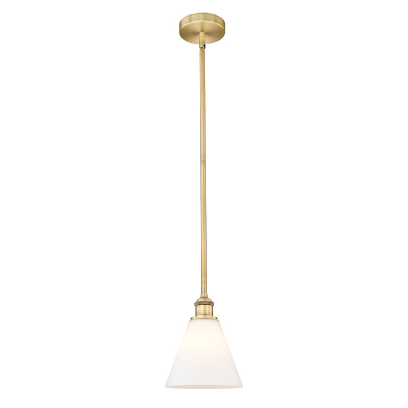 Innovations Berkshire Glass 8in 1-Light Mini Pendant | Industrial Brushed Brass Steel and Matte White Glass | Kitchen Island | Model 616-1S-BB-GBC-81-LED
