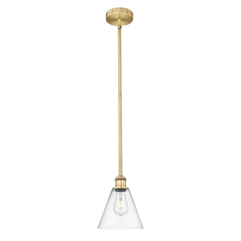 Innovations Berkshire Glass 8in 1-Light Mini Pendant | Industrial Brushed Brass Steel and Clear Glass | Kitchen Island & Dining | Model 616-1S-BB-GBC-82
