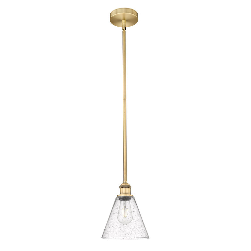 Innovations Berkshire Glass 8in 1-Light Mini Pendant | Industrial Brushed Brass Steel and Seedy Glass | Kitchen Island & Dining | Model 616-1S-BB-GBC-84