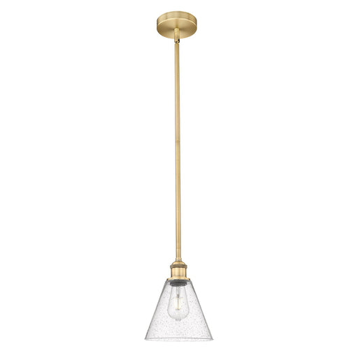 Innovations Berkshire Glass 8in 1-Light Mini Pendant | Industrial Brushed Brass Steel and Seedy Glass | Kitchen Island & Dining | Model 616-1S-BB-GBC-84