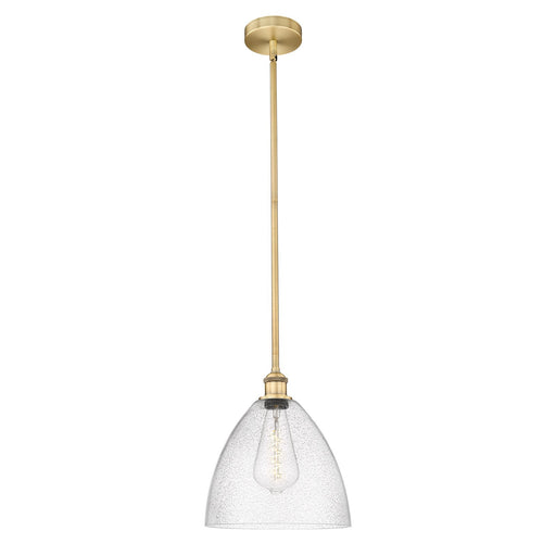 Innovations Bristol 12in 1-Light Mini Pendant | Industrial Brushed Brass Steel and Seedy Glass Dome | Kitchen Island & Dining | Model 616-1S-BB-GBD-124