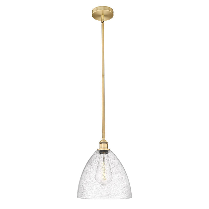 Innovations Bristol 12in 1-Light Mini Pendant | Industrial Brushed Brass Steel and Seedy Glass | Kitchen Island & Dining | Model 616-1S-BB-GBD-124-LED