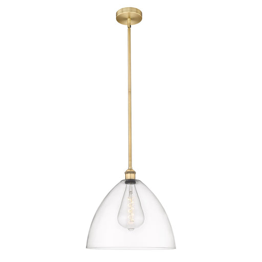 Innovations Bristol 16in 1-Light Pendant | Industrial Brushed Brass Steel and Clear Glass | Kitchen Island & Dining Room | Model 616-1S-BB-GBD-162-LED