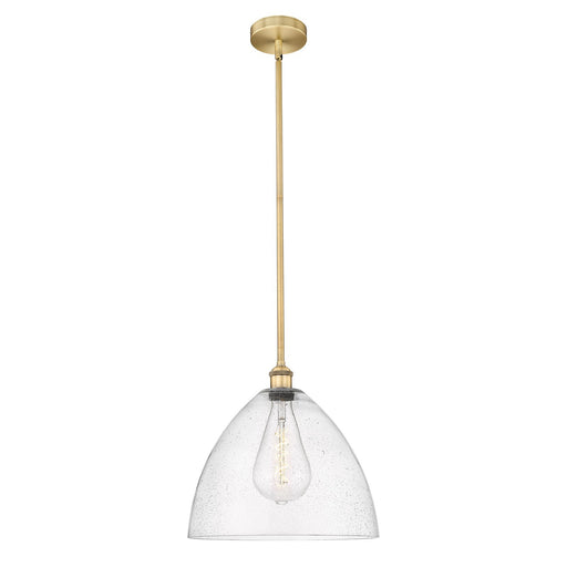 Innovations Bristol 16in 1-Light Pendant | Industrial Brushed Brass Steel and Seedy Glass | Kitchen Island & Dining Room | Model 616-1S-BB-GBD-164-LED