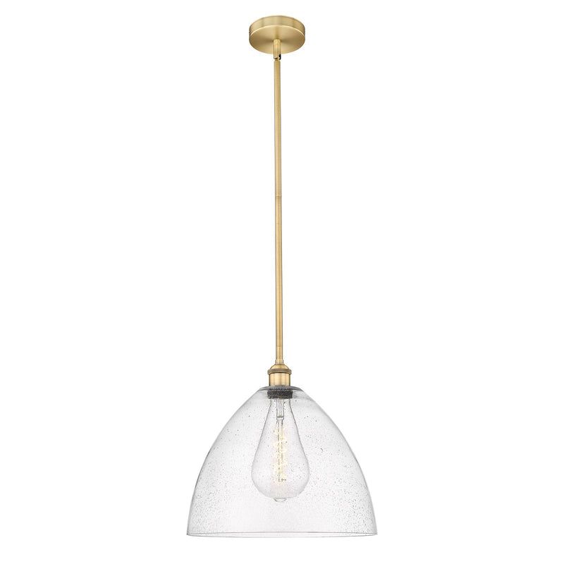 Innovations Bristol 16in 1-Light Pendant | Industrial Brushed Brass Steel and Seedy Glass | Kitchen Island & Dining Room | Model 616-1S-BB-GBD-164-LED