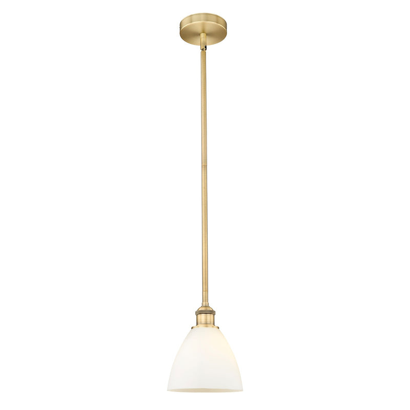 Innovations Bristol 8in 1-Light Mini Pendant | Industrial Brushed Brass and Matte White Glass | Kitchen Island & Dining Room | Model 616-1S-BB-GBD-751-LED