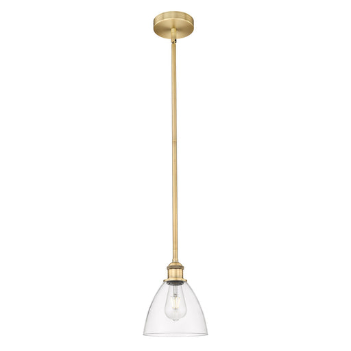 Innovations Bristol 8in 1-Light Mini Pendant | Industrial Brushed Brass and Clear Glass | Kitchen Island & Dining Room | 7.5 | Model 616-1S-BB-GBD-752-LED
