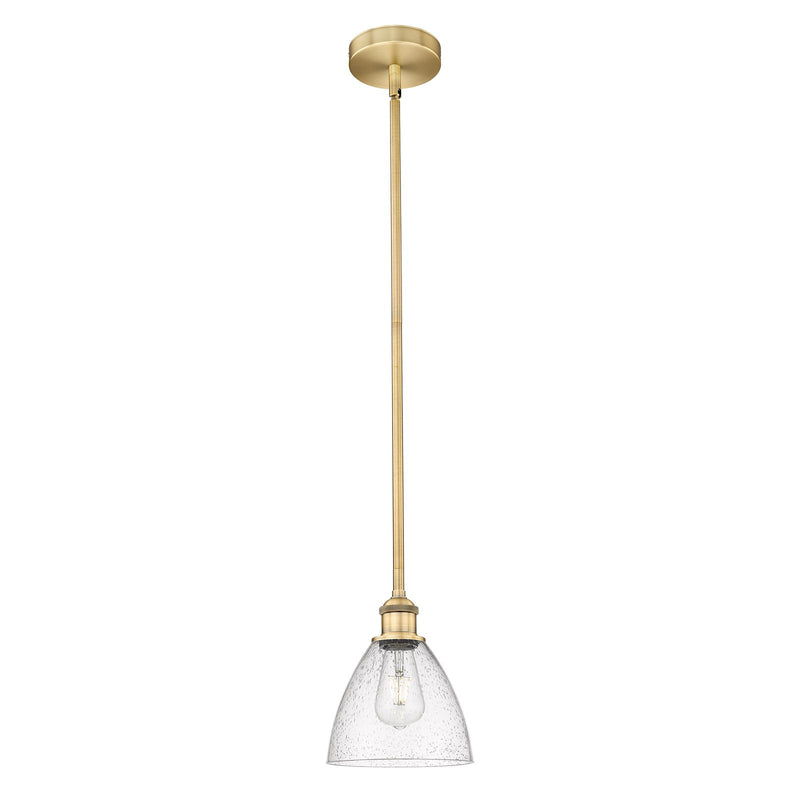 Innovations Bristol 8in 1-Light Mini Pendant | Industrial Brushed Brass Steel and Seedy Glass | Kitchen Island & Dining Room | Model 616-1S-BB-GBD-754-LED