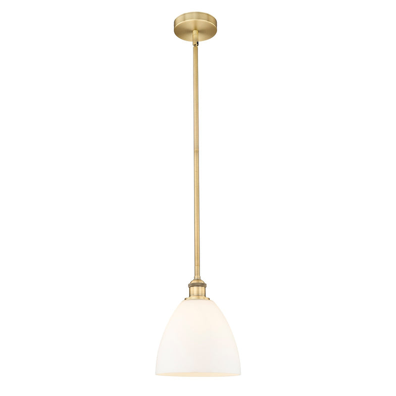 Innovations Bristol 9in 1-Light Mini Pendant | Industrial Brushed Brass and Matte White Glass | Kitchen Island & Dining Room | 9 | Model 616-1S-BB-GBD-91