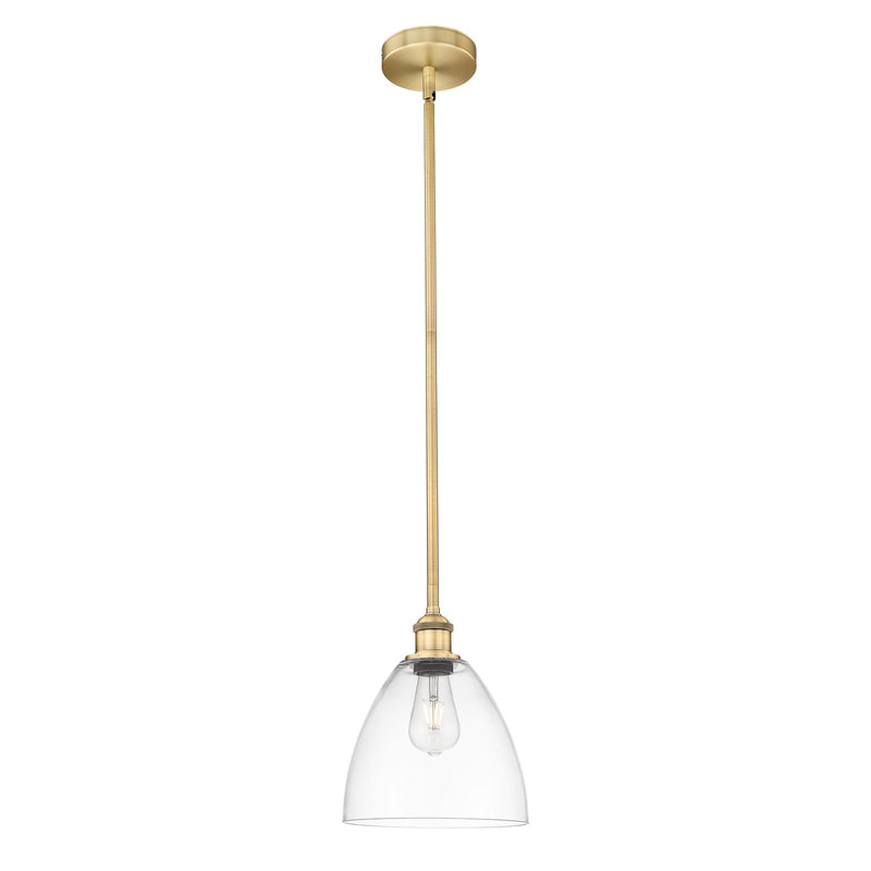 Innovations Bristol 9in 1-Light Mini Pendant | Industrial Brushed Brass Steel and Clear Glass | Kitchen Island & Dining Room | Model 616-1S-BB-GBD-92-LED