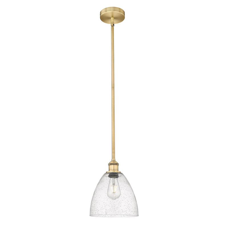 Innovations Bristol 9in 1-Light Mini Pendant | Industrial Brushed Brass Steel and Seedy Glass | Kitchen Island & Dining Room | Model 616-1S-BB-GBD-94