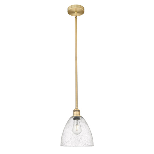 Innovations Bristol 9in 1-Light Mini Pendant | Industrial Brushed Brass Steel and Seedy Glass | Kitchen Island & Dining Room | Model 616-1S-BB-GBD-94