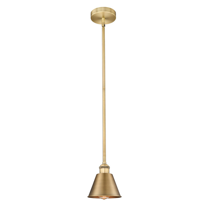 Innovations Smithfield 7in 1-Light Mini Pendant | Industrial Farmhouse Brushed Brass Steel and Brushed Brass Metal Cone Shade | Model 616-1S-BB-M8