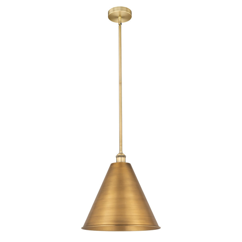 Innovations Berkshire 16in 1-Light Mini Pendant | Industrial Farmhouse Brushed Brass Steel and Brushed Brass Metal Shade | Model 616-1S-BB-MBC-16-BB-LED