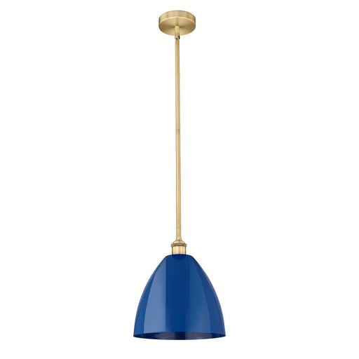Innovations Plymouth 12in 1-Light Mini Pendant | Industrial Brushed Brass and Matte Blue Metal | Kitchen Island & Dining Room | Model 616-1S-BB-MBD-12-BL