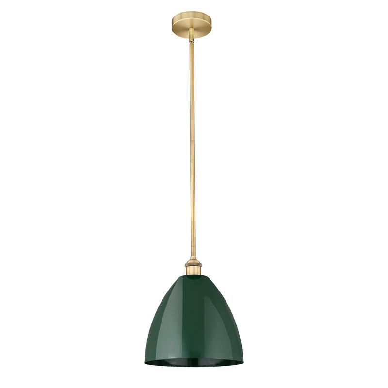 Innovations Plymouth 12in 1-Light Mini Pendant | Industrial Brushed Brass Steel and Matte Green Metal | Kitchen Island & | Model 616-1S-BB-MBD-12-GR-LED