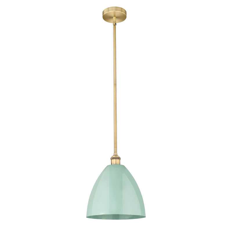 Innovations Plymouth 12in 1-Light Mini Pendant | Industrial Brushed Brass and Matte Seafoam Metal | Kitchen Island & | Model 616-1S-BB-MBD-12-SF-LED