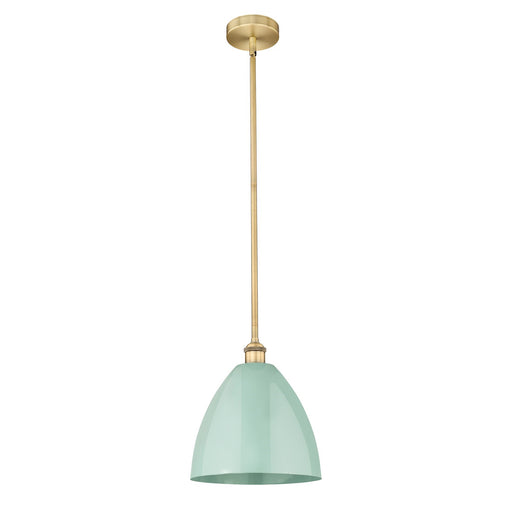 Innovations Plymouth 12in 1-Light Mini Pendant | Industrial Brushed Brass and Matte Seafoam Metal | Kitchen Island & | Model 616-1S-BB-MBD-12-SF-LED