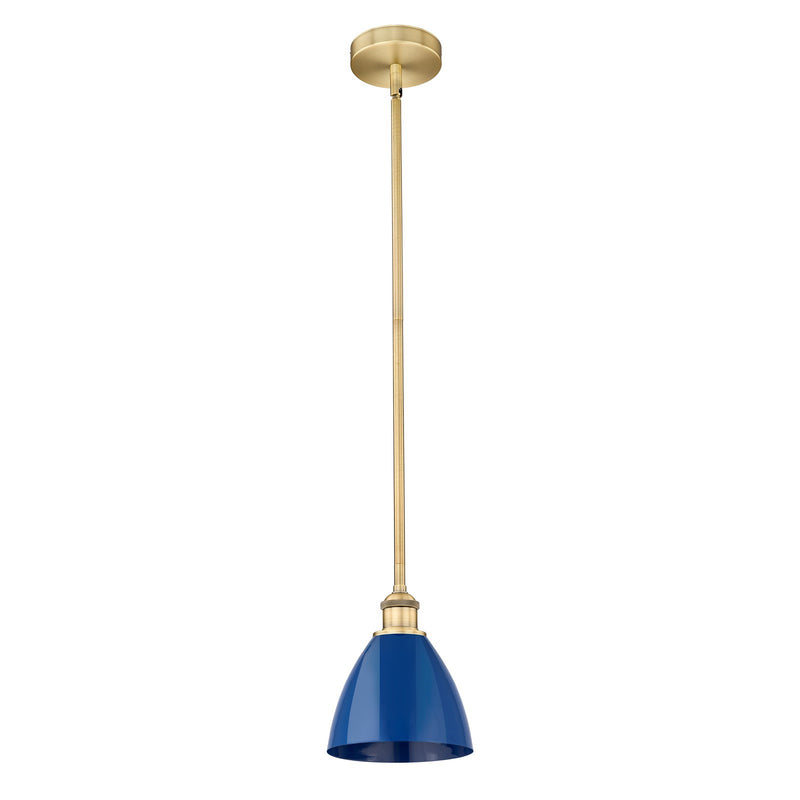 Innovations Plymouth 1-Light 7.5in Mini Pendant | Industrial Farmhouse Brushed Brass and Matte Blue Metal | Kitchen Island | Model 616-1S-BB-MBD-75-BL-LED