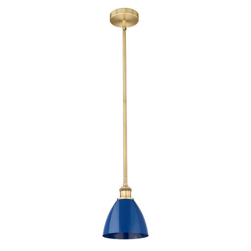Innovations Plymouth 1-Light 7.5in Mini Pendant | Industrial Farmhouse Brushed Brass and Matte Blue Metal | Kitchen Island | Model 616-1S-BB-MBD-75-BL-LED