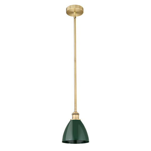 Innovations Plymouth 8in 1-Light Mini Pendant | Industrial Farmhouse Brushed Brass and Matte Green Metal | Kitchen Island | Model 616-1S-BB-MBD-75-GR-LED
