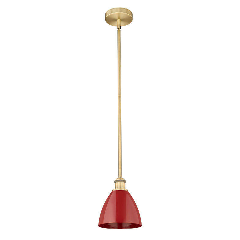 Innovations Plymouth 8in 1-Light Mini Pendant | Industrial Brushed Brass Steel and Matte Red Metal | Kitchen Island & Dining | Model 616-1S-BB-MBD-75-RD