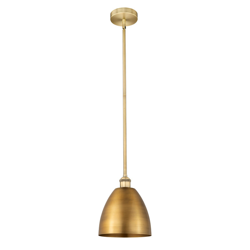 Innovations Bristol 9in 1-Light Mini Pendant | Industrial Farmhouse Brushed Brass Steel and Brushed Brass Metal Shade | Model 616-1S-BB-MBD-9-BB-LED