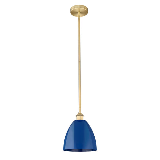 Innovations Plymouth 9in 1-Light Mini Pendant | Industrial Farmhouse Brushed Brass and Matte Blue Metal | Kitchen Island & | Model 616-1S-BB-MBD-9-BL