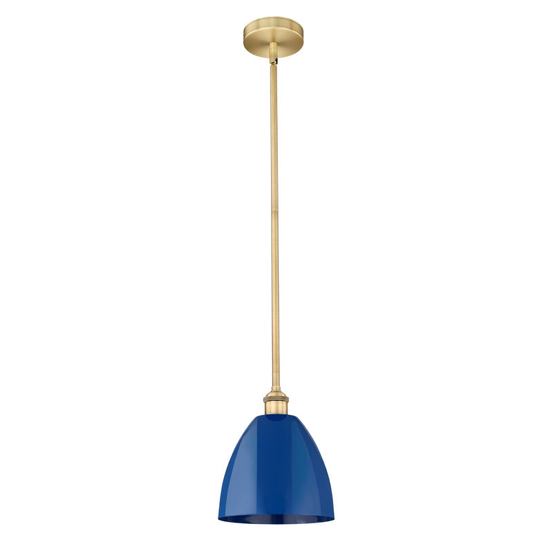 Innovations Plymouth 9in 1-Light Mini Pendant | Industrial Farmhouse Brushed Brass and Matte Blue Metal | Kitchen Island & | Model 616-1S-BB-MBD-9-BL