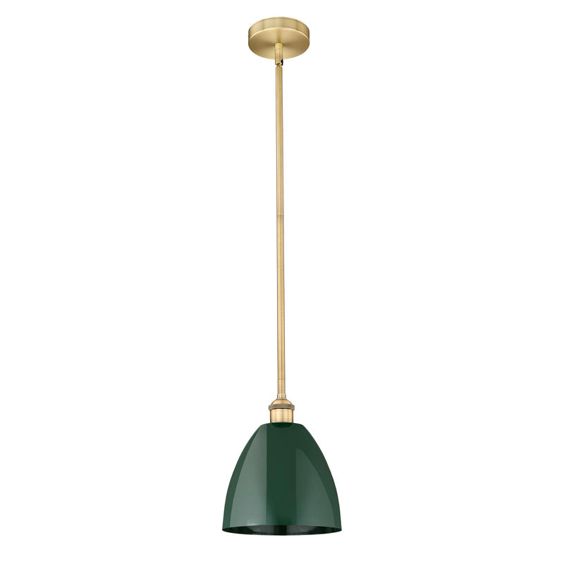 Innovations Plymouth 9in 1-Light Mini Pendant | Industrial Brushed Brass and Matte Green Metal | Kitchen Island & Dining Room | Model 616-1S-BB-MBD-9-GR