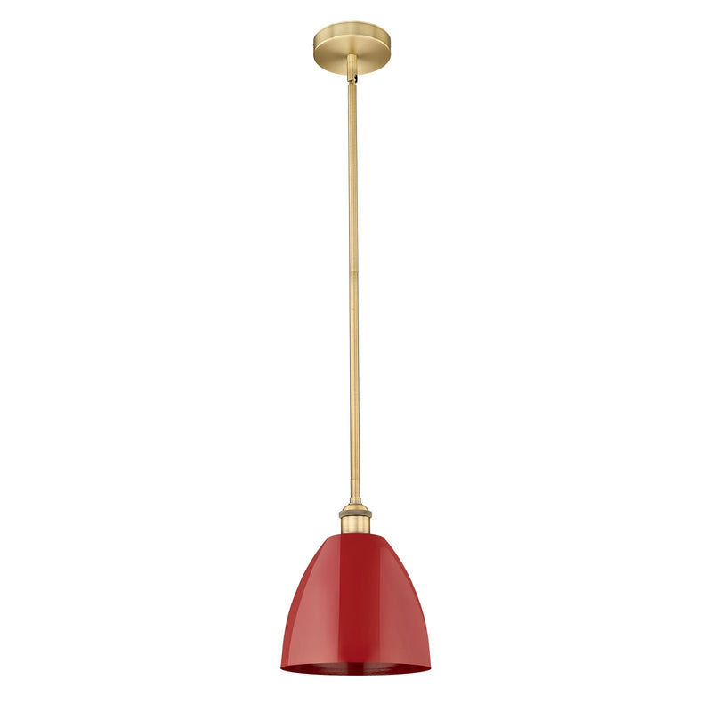 Innovations Plymouth 9in 1-Light Mini Pendant | Industrial Brushed Brass Steel and Matte Red Metal | Kitchen Island & Dining | Model 616-1S-BB-MBD-9-RD
