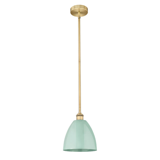 Innovations Plymouth 9in 1-Light Mini Pendant | Industrial Brushed Brass and Matte Seafoam Metal | Kitchen Island & Dining | Model 616-1S-BB-MBD-9-SF-LED