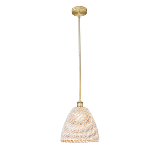 Innovations Bristol Natural 12in 1-Light Mini Pendant | Farmhouse Brushed Brass and Natural Fiber Dome Shade | Kitchen Island | Model 616-1S-BB-NBD-12-NAT